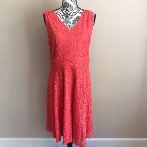 Dress Barn Roz & Ali- Sleeveless Lace Fit-n-Flare Dress - Coral - Size 16 P